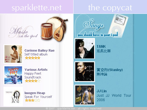 Side-by-side comparison of sparklette.net and the copycat site, justjasmine.net Side-by-side comparison of sparklette.net and the copycat site, justjasmine.net