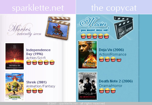 Side-by-side comparison of sparklette.net and the copycat site, justjasmine.net Side-by-side comparison of sparklette.net and the copycat site, justjasmine.net
