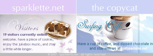 Side-by-side comparison of sparklette.net and the copycat site, justjasmine.net Side-by-side comparison of sparklette.net and the copycat site, justjasmine.net