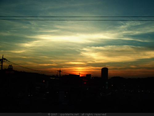 cartoon sunset. Sunset in Japan, view from