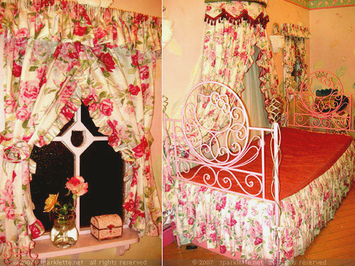 We enter Kitty's bedroom… Hello Kitty's curtains and bed