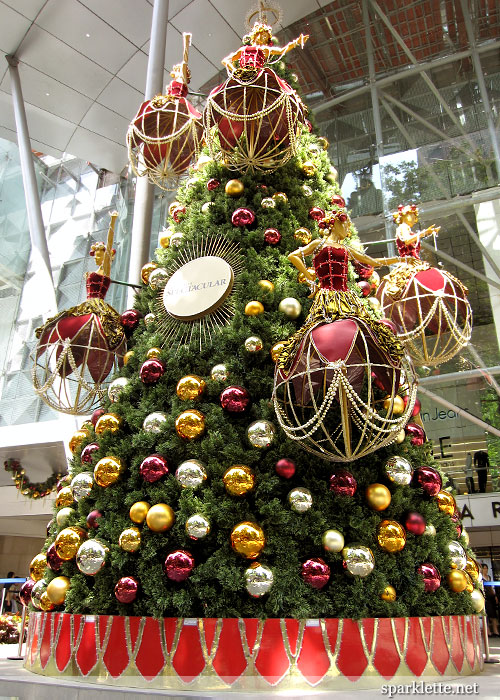 Christmas tree at Paragon. Shiny and matte baubles in silver, 