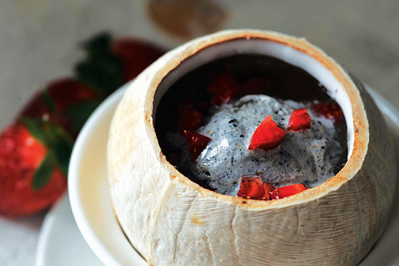 Young coconut with black sesame ice cream & strawberry dessert from Dessert Ministry, Singapore
