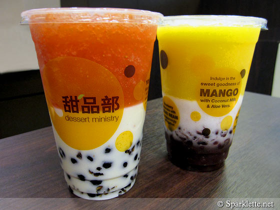 Strawberry milkshake with pearl, and mango with coconut milk & Azuki (red bean)