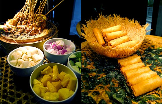 Satay and fried spring rolls