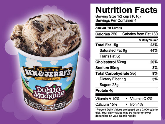 Ben & Jerry's Dublin Mudslide ice cream nutrition facts
