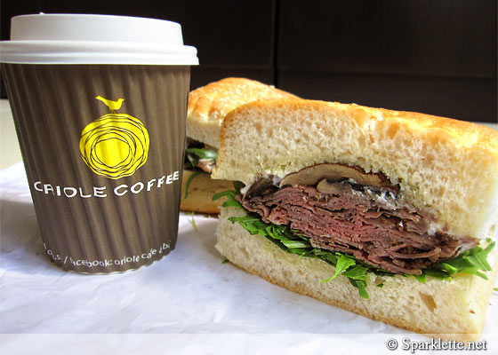 Roast beef sandwich with Portobello mushrooms from Oriole Cafe at Republic Plaza, Singapore