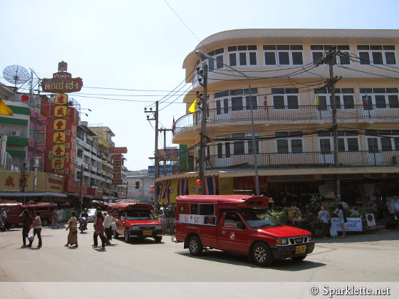 Songthaew red cab in Chiang Mai, Thailand