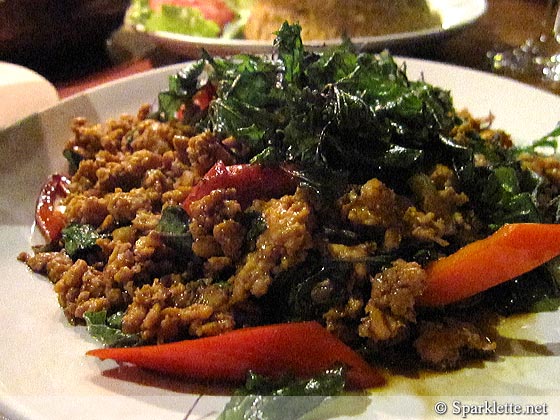 Stir fried chicken with basil leaves on the Chiang Mai dinner cruise at The Riverside Bar & Restaurant, Thailand