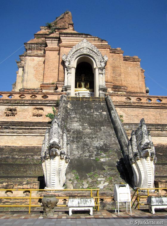 Naga (mythical serpent) sculptures at Wat Chedi Luang temple, Chiang Mai, Thailand