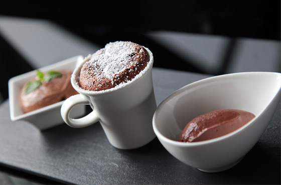 Chocolate mousse, soufflé and sorbet
