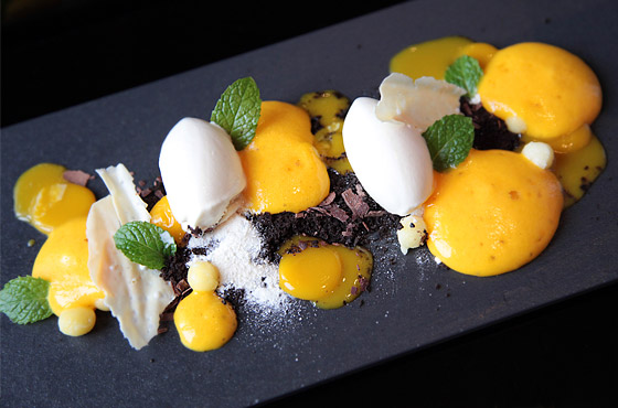 Deconstructed mango dessert