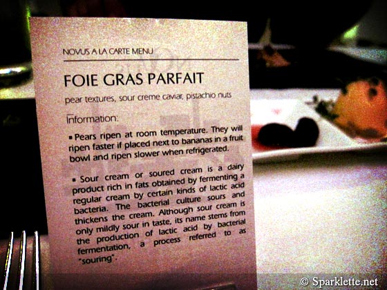 Placard with dish description
