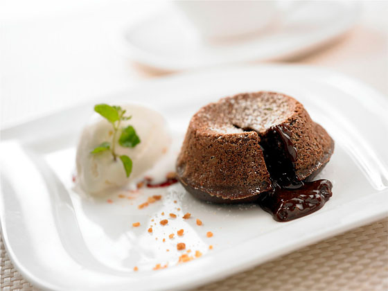Chocolate lava cake with vanilla ice cream