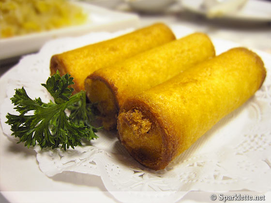 Deep fried egg custard rolls from Yum Cha Restaurants, Singapore
