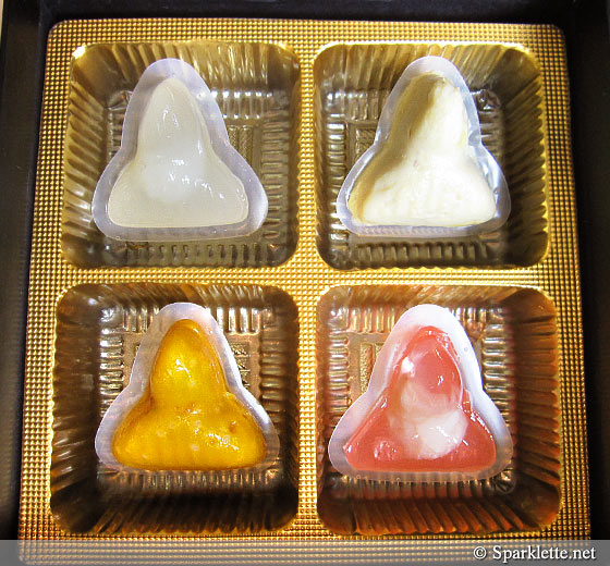 Longan, durian, lychee and mango dessert dumplings from Peony Jade Restaurant, Singapore