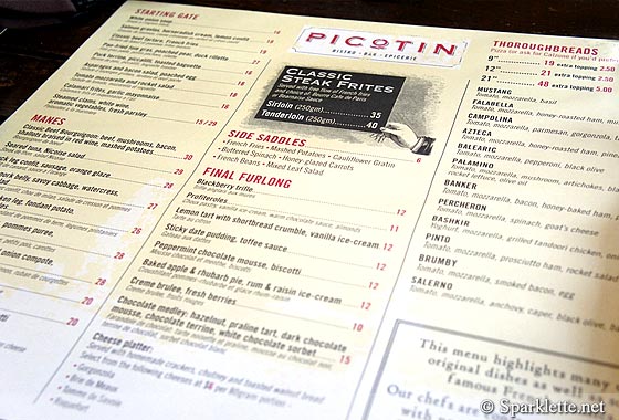 Picotin Bistro & Bar menu, Singapore