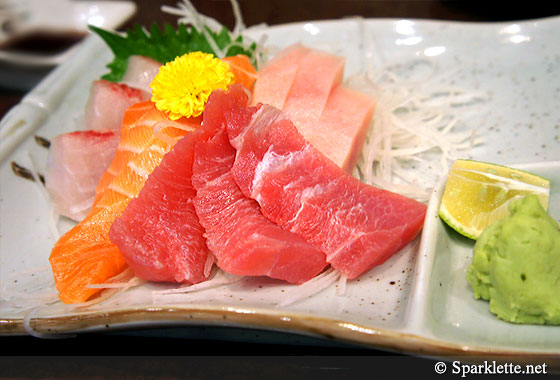 Tuna, salmon, swordfish and yellowtail sashimi