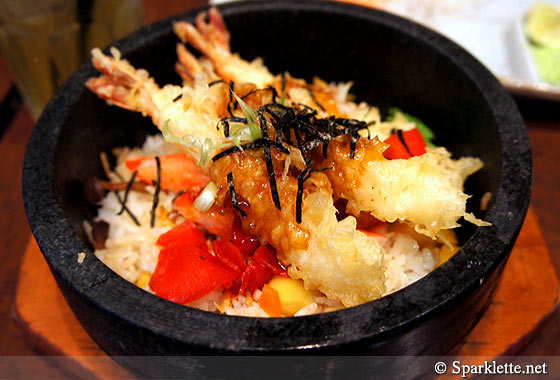 tempura prawns, crab meat and rice