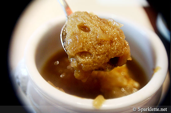 French onion soup topped with melted cheese