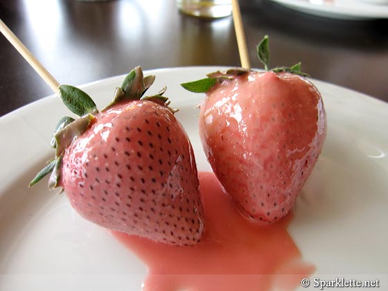 Pink chocolate-dipped strawberries