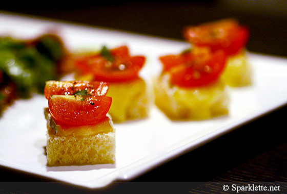 Truffled brie and cherry tomatoes on a toasted brioche