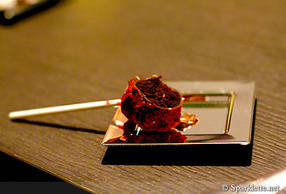 Raspberry rum chocolate lollipop