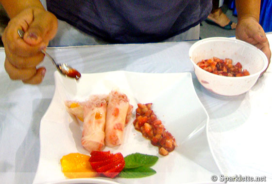 Balsamic infused strawberry dessert with rice vermicelli