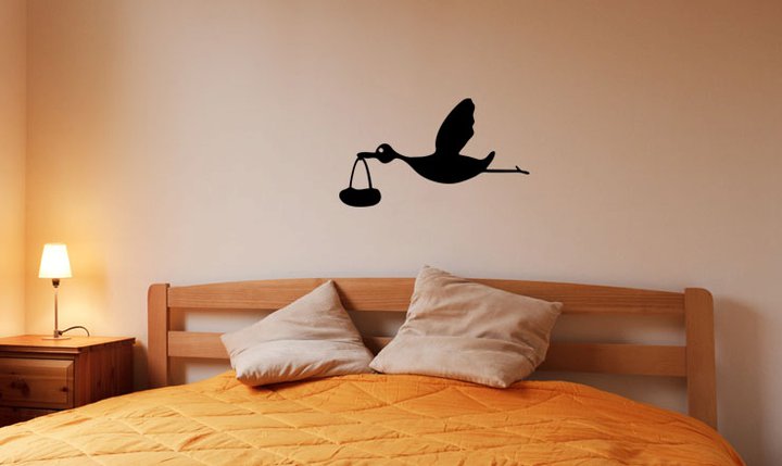 Stork delivering baby wall decal