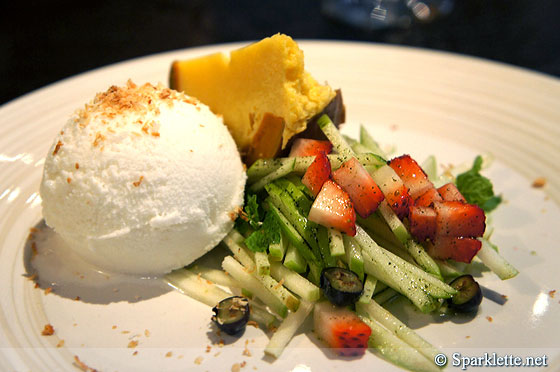 Pumpkin custard and coconut ice cream