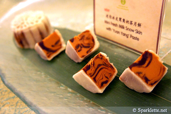 Mini fresh milk snowskin mooncake with Yuan Yang paste