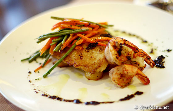 Pan-fried dory meunière and tiger prawns