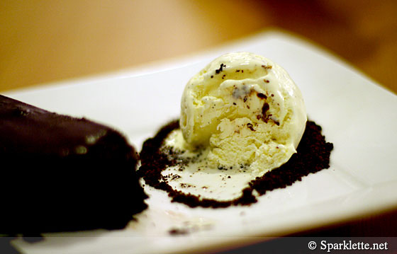 Chocolate cake with ice cream