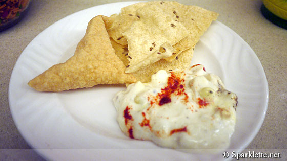 Aloo boondi raita (mixed yoghurt)