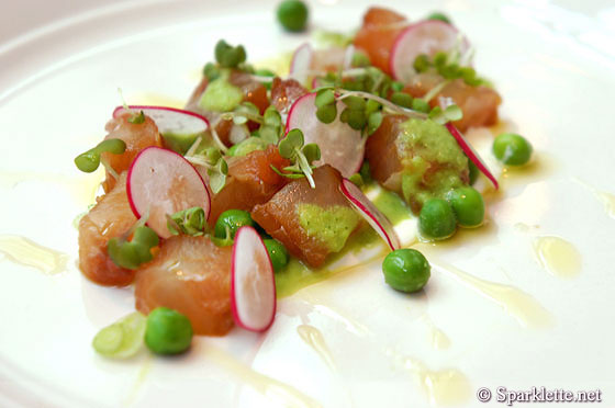 Soy cured snapper with green pea cream