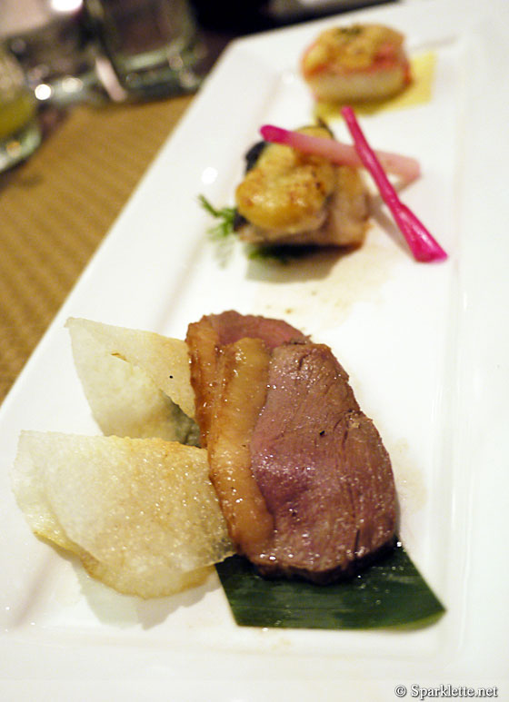French duck breast au jus accompanied with Chinese snow pear