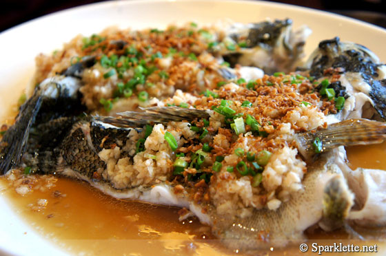 Steamed marble goby with fragrant and raw minced garlic