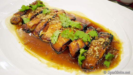 Oven baked halibut in honey barbecue sauce