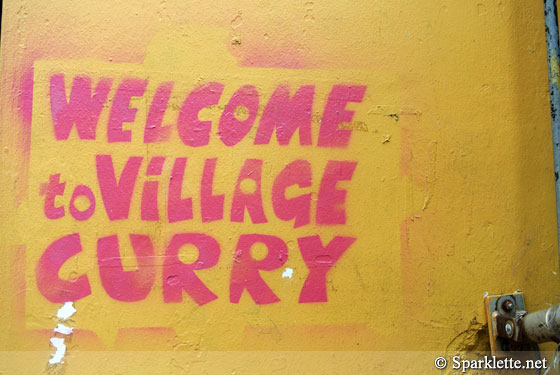 Welcome to Village Curry restaurant sign (captured on Nikon 1 J1 compact camera)