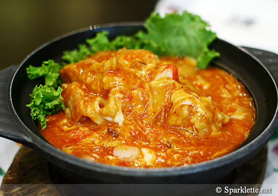 Seafood tofu with chilli crab sauce