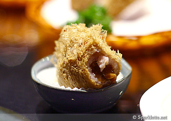 Deep-fried taro puffs with diced chicken and prawn