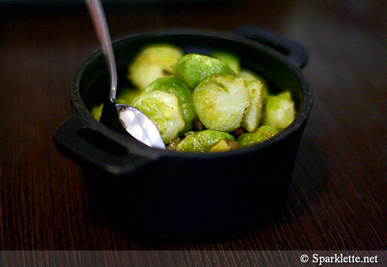 Rustic brussels sprouts with cured pork belly and sage