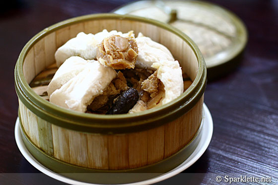 Steamed chicken bun with baby abalone, Chinese sausage and mushroom