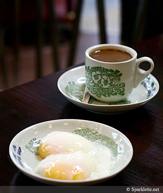 Kopi O with soft boiled eggs