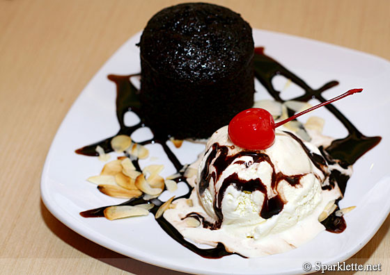 Warm chocolate cake with ice cream