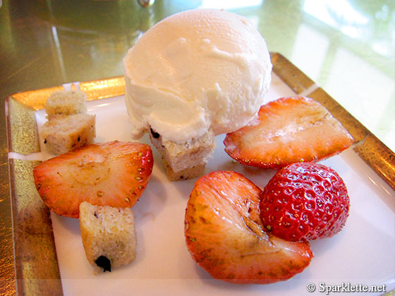 Strawberry balsamic salad with mascarpone sorbet