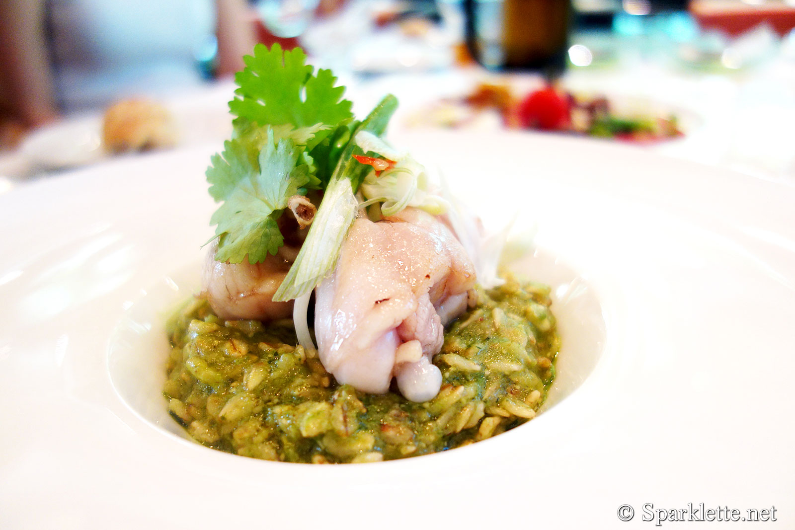Frog porridge with ginger, spring onion and coriander