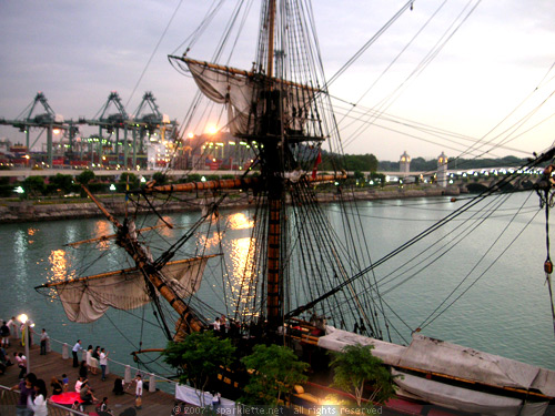 The Swedish Ship Gotheborg, with Pulau Brani in the background