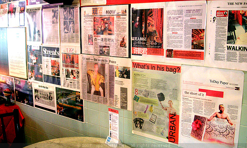 Numerous news clippings at The Singapore Heritage Restaurant