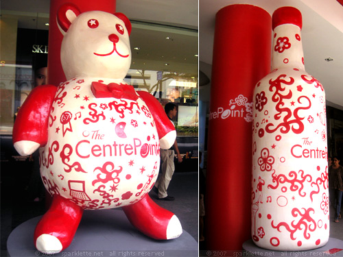 Teddy bear and bottle sculptures at Centrepoint Shopping Centre